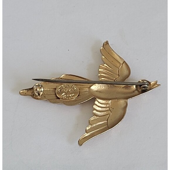 Vintage 60s Coro Gold Gilded Sterling Silver Collectible Bird Brooch Pin - Picture 2 of 4